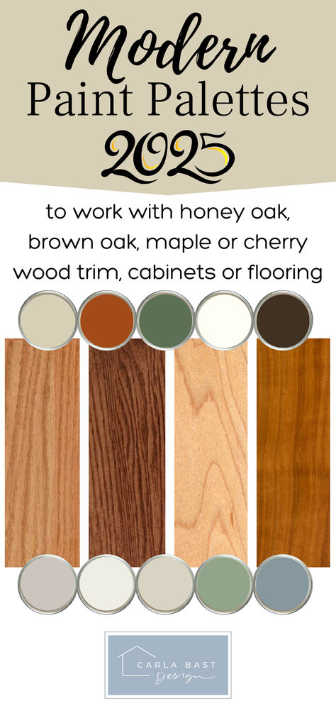 Paint color palettes for homes with oak, cherry, or maple cabinets or trim Light Wood Paint Colors, Living Room Paint Color Ideas With Honey Oak Trim, Walnut Furniture Color Palette, Color Palette With Cherry Wood, Apple Core Paint Color, Paint With Brown Trim, Paint Colors That Go With Maple Cabinets, Cedar Color Palette, Paint Colors That Go With Cedar Wood