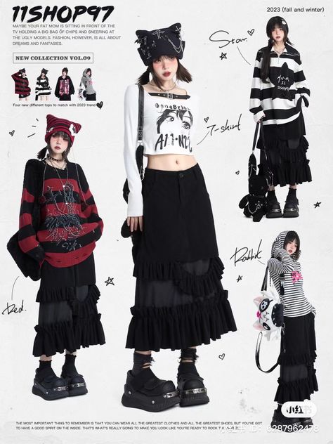 Alt Japanese Fashion, Vkei Inspired Outfits, Japanese Alt Fashion, Japanese Punk Fashion, Japanese Grunge, Japanese Punk, 일본 패션, Anime School, Looks Pinterest