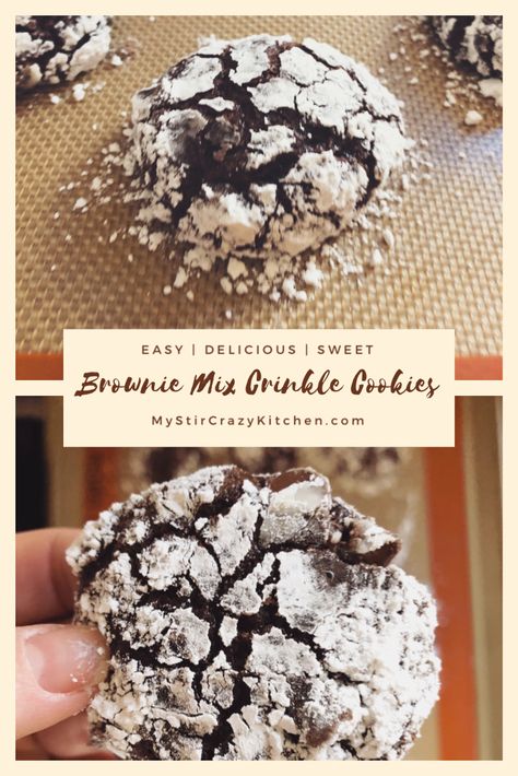 Brownie Mix Crinkle Cookies | My Stir Crazy Kitchen Brownie Mix Crinkle Cookies, Whip Cookies, Chocolate Crinkle Cookies Recipe, Brownie Mix Recipes, Cool Whip Cookies, Brownie Mix Cookies, Crinkle Cookies Recipe, Crazy Kitchen, Chocolate Crinkle