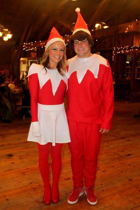 Christmas Outfits For Couples Elf On The Shelf Dress, Christmas Elf Costume Diy, Pinterest Couples, Diy Elf Costume, Christmas Character Costumes, Elf Diy, Diy Christmas Elves, Character Couples, Diy Christmas Outfit