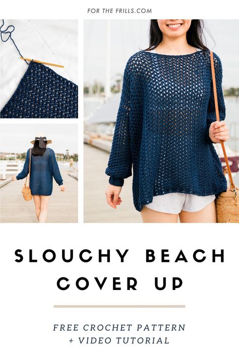 Jaket Crochet, Crochet Beach Cover Up, Beach Sweater, Crochet Sweater Pattern Free, Crochet Ladies Tops, Crochet Tops Free Patterns, Crochet Summer Tops, Crochet Cover Up, Learn How To Crochet