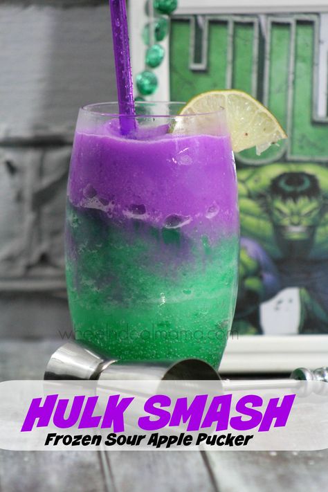 HULK SMASH! Frozen Sour Apple Pucker Sour Apple Pucker, Frozen Drinks Alcohol, Apple Pucker, Alcholic Drinks, Mixed Drinks Alcohol, Yummy Alcoholic Drinks, Candy Drinks, Liquor Drinks, Kid Drinks