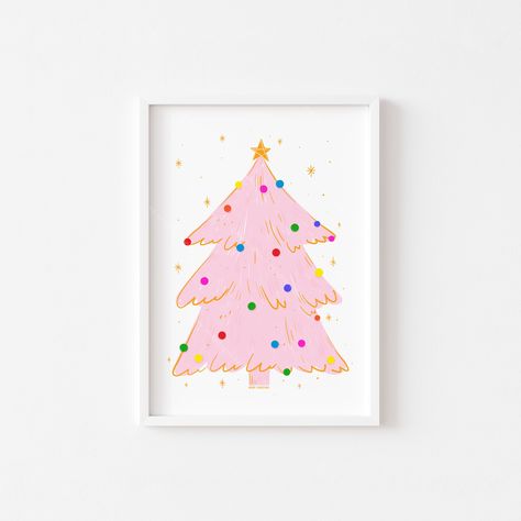 Christmas Tree Wall Art, Home Decor Colorful, Christmas Tree Wall, Christmas Tree Print, Wall Art Pink, Jpeg Images, Pink Home Decor, Pink Trees, Pink Christmas Tree