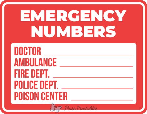 Emergency Numbers Printable, Emergency Phone Numbers, Emergency Numbers, Emergency Exit Signs, Starting A Daycare, Daycare Room, Kids Daycare, Exit Sign, Numbers For Kids