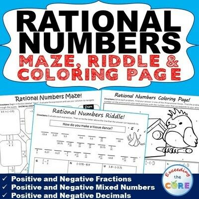 RATIONAL NUMBERS Maze, Riddle & Color by Number Coloring Page Math Activity Rational Numbers Activities, Rational Numbers Worksheet, Adding Rational Numbers, Math Maze, Numbers Activities, Numbers Worksheet, Teaching Algebra, Math Fluency, Rational Numbers