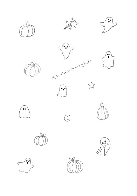 Mini Tats Halloween, Pumpkin Stick And Poke Tattoo, Tiny Tat Flash Sheet, Delicate Pumpkin Tattoo, Fine Line Tattoo Ghost, Minimal Halloween Tattoo, Pumpkin Line Tattoo, Ghost Tattoo Minimalist, Fineline Ghost Tattoo