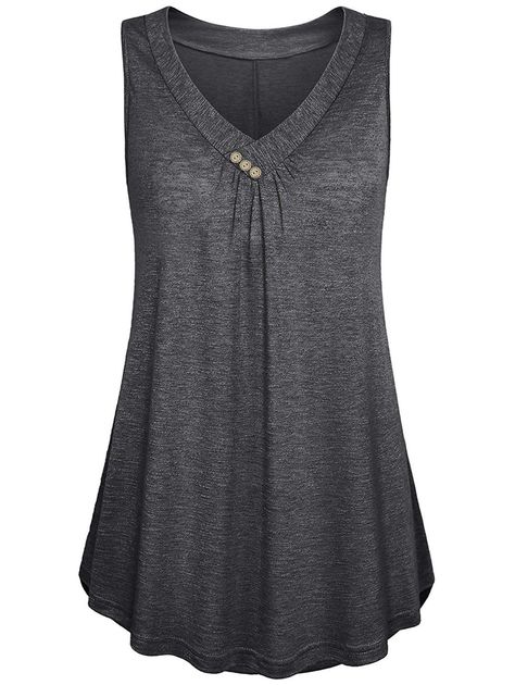 Plus Size Flare Button Tank Top V Neck Shirts, Elegante Casual, Tunic Tank Tops, Plus Size Tank Tops, Flowy Tank Tops, Summer Tank Tops, Flowy Tank, Sleeveless Tshirt, Casual Shirt