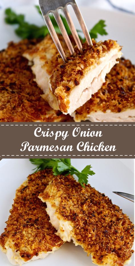 Crispy Onion Parmesan Chicken - Best easy cooking - Best easy cooking Pilsbury Recipes, Dinner List, Funky Chicken, Baked Food, Parmesan Chicken, Crispy Onions, Chicken Dinners, Fried Onions, Juicy Chicken