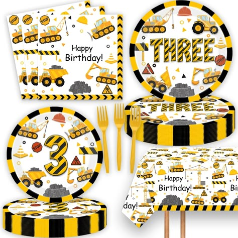 PRICES MAY VARY. Many Occasions: Construction 3rd birthday party supplies are great to decorate Construction 3rd birthday party, Construction three years old party, Dump Truck third birthday party, etc. Construction three years old party supplies can make your party theme more distinct, and the party atmosphere more high. Package Contents: 1pc 86.8" x 51.2" construction table cloth, 10pcs 7 inch paper plates, 10pcs 9 inch paper plates, 20pcs 6.5inch napkins, 10pcs 6.3inch forks. You don't need t Construction Theme Party Decorations, Construction Birthday Decorations, Birthday Party Plates, Construction Theme Party, Construction Birthday Party, Truck Theme, Third Birthday Party, Birthday Party Set, Construction Birthday Parties