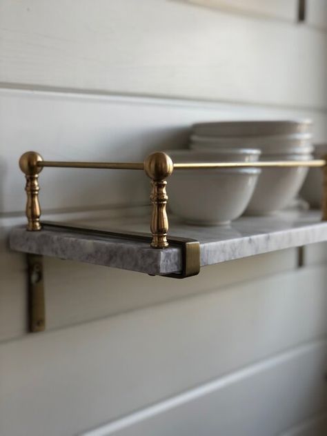 DIY Marble Shelves — The Linen Rabbit Open Shelving Dishes Display, Round Tray Styling Decorating Ideas, Bar Cabinet Floating Shelves, Light Above Shelves, Laundry Room Shelving Diy, French Country Kitchen Shelves, Floating Shelf Under Window, French Interior Design Kitchen, Empty Bathroom Wall Ideas