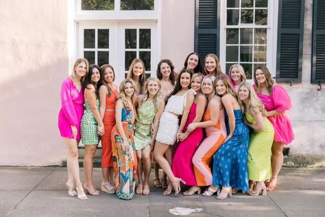 Rainbow Themed Bachelorette Party, Bright Color Party Outfit, Colorful Bachelorette Outfits, Bachelorette Neon Outfits, Floral Bachelorette Party Outfits, Rainbow Bachelorette Party Outfit, Colourful Bachelorette Party, Bright Bachelorette Party Outfits, Bright Color Bachelorette Party Outfits