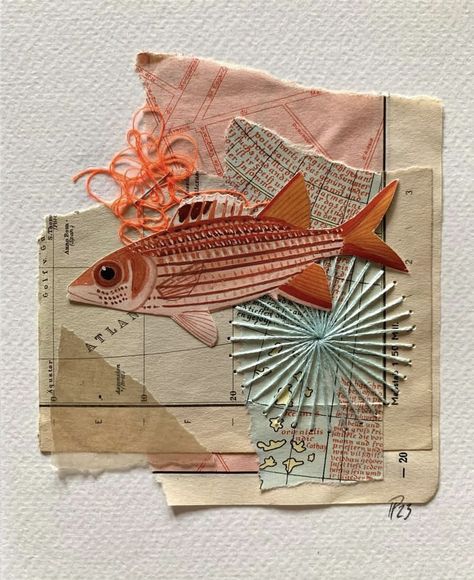 Art Print Collage, Collage Art Design Ideas, Petra Heidrich, Fish Collage, Collage Challenge, 3d Collage, Collage Journal, Collage Art Projects, Paper Collage Art