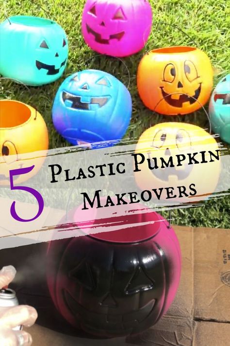 Plastic Pumpkin Crafts Diy, Pumpkin Pail Crafts, Plastic Pumpkins Makeover, Pumpkin Crafts Diy, Pumpkin Bucket Crafts, Crafts Halloween Diy, Halloween Diy Pumpkin, Plastic Pumpkins Crafts, Diy Pumpkin Crafts