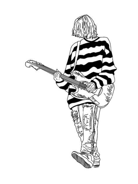 Nirvana Coloring Pages, Rock Band Coloring Pages, Kurt Cobain Art Drawing, Nirvana Doodles, Nirvana Illustration, Nirvana Sketch, Kurt Cobain Sketch, 80s Sketch, Album Covers Drawing