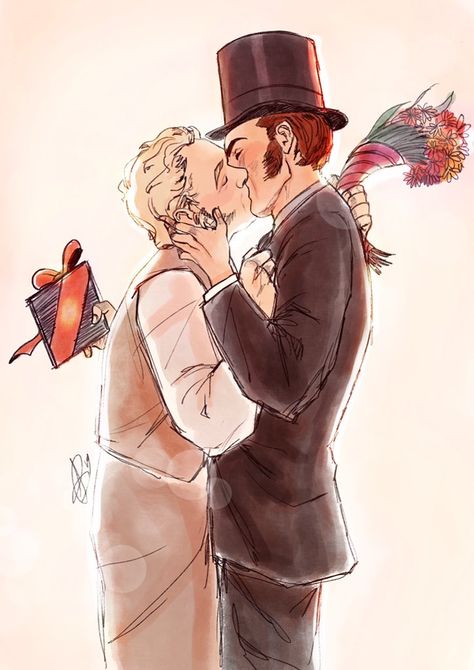 Crowley X Aziraphale, Crowley And Aziraphale, Omen Fanart, International Kissing Day, Archangel Gabriel, Good Omens Book, Ineffable Husbands, Chocolate Flowers, Divine Nature