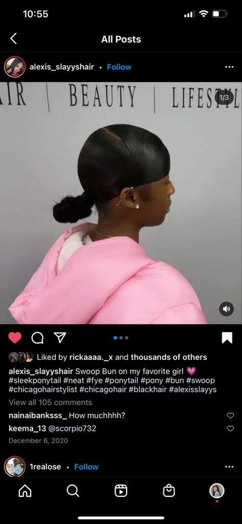 Slick Back Ponytail Knot Bun, Low Swoop Bun, Low Knot Bun With Swoop, Swoop Slick Back Ponytail, Swoop With Two Buns, Swoop Knot Bun, Swoop Bun Natural Hair, Swoop Low Ponytail, Knot Bun With Swoop