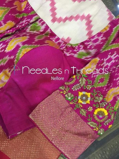 Ikkat Blouse Maggam Work Designs, Patola Saree Blouses Work, Pochampally Blouse Designs Work, Sleeveless Blouse Designs, Cutwork Blouse Designs, New Blouse Designs, Wedding Blouse Designs, Blouse Designs Indian, Simple Blouse Designs