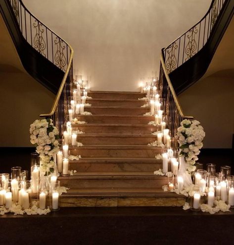 Candle Staircase, Candle Stairs, Wedding Staircase Decoration, Wedding Stairs, Wedding Staircase, Dream Beach Wedding, Nye Wedding, Dream Wedding Decorations, Staircase Decor