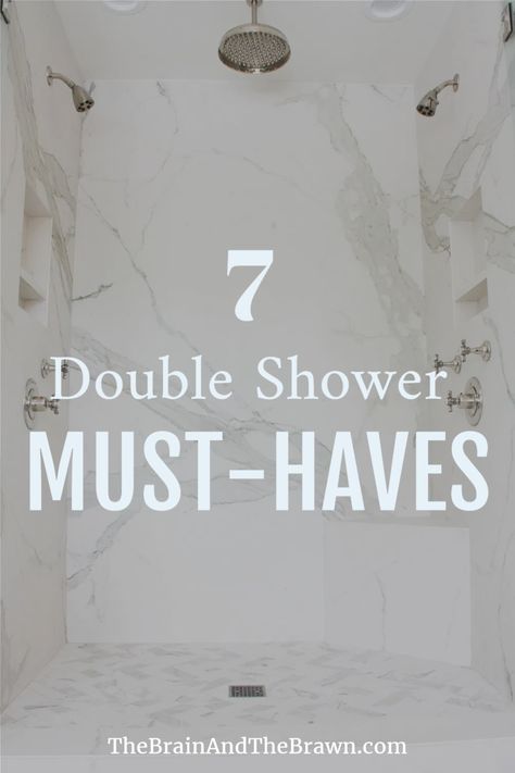 Walk In Shower Head Ideas, Double Shower Walk In Glass Doors, Double Shower Head Master Baths Bathroom, Master Shower Fixtures, Shower Vanity Side By Side, Master Shower With 2 Shower Heads, Two Shower Heads Walk In, Double Shower No Door, Showers For 2 People