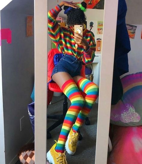 Rainbow Socks Outfit, Clowncore Outfit, Kid Core Outfits, Weirdcore Outfits, Kidcore Outfit, Kidcore Fashion, Socks Outfit, Ambassador Program, Good Clothes