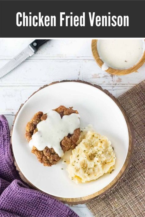 Fried Venison Steak, Fried Venison, Deer Steak Recipes, Steak With Mashed Potatoes, Venison Steak Recipes, Deer Steak, Fried Steak Recipes, Deer Recipes, Game Meat