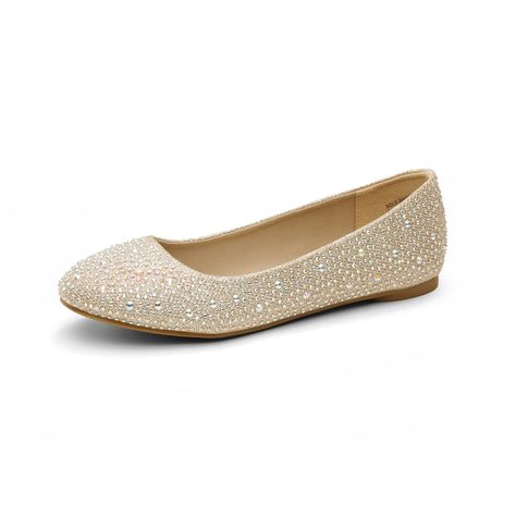 PRICES MAY VARY. Eye-Catching Design: Finished with glittering rhinestones on the upper, these women’s flats add sparkle & shine to your ensembles. Flexible & Sure-Footed: A floral patterned TPR outsole is flexible and keeps you walking with superior stability. Cushioned Insole: Fitted with a soft PU-covered latex insole that offers optimum cushioning & support with each step. Simple Style: Pair these flats with any outfit in your closet for a glamorous touch. They’re perfect for every occasion Sparkly Ballet Flats, Rhinestone Ballet Flats, Gold Dress Shoes, Sparkly Flats, Rhinestone Flats, Shoe Tags, Gold Flats, Gold Shoes, Ballerina Shoes