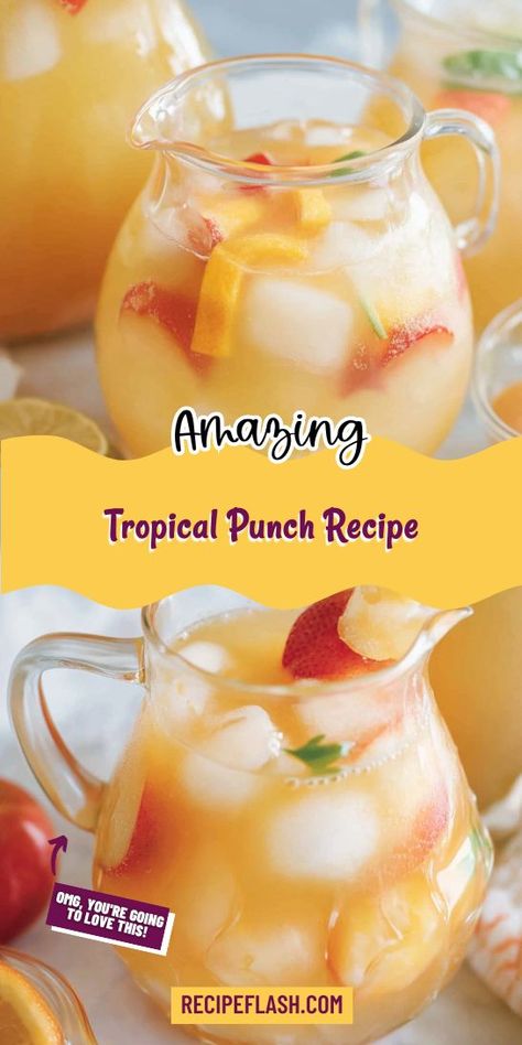 Looking for a refreshing way to beat the heat? This Tropical Punch Recipe is perfect for summer gatherings or a cozy night at home. Enjoy a burst of tropical flavors while keeping it non-alcoholic. Save this recipe for your next party or family get-together! Alcoholic Drinks With Pineapple Juice, Tropical Alcoholic Drinks, Summer Party Punch, Tropical Punch Recipe, Punch Non Alcoholic, Summer Punch Recipes, Party Punch Alcohol, Drinks With Pineapple Juice, Pineapple Guava