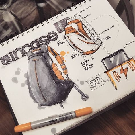 Bag Design Sketch, Backpack Design Concept, School Bag Organization, Have A Great Saturday, Backpack Design, Design Backpack, Orange Interior, Industrial Design Sketch, Id Design