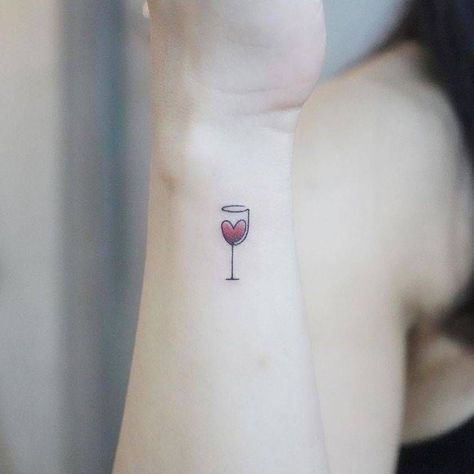 Simple Wine Tattoo, Wine Bff Tattoo, Mini Wine Tattoo, Tiny Wine Tattoo, Mini Wine Glass Tattoo, Mini Tattoos For Best Friends, Small Wine Tattoos, Wine Glass Tattoo Friends, Wein Glas Tattoo