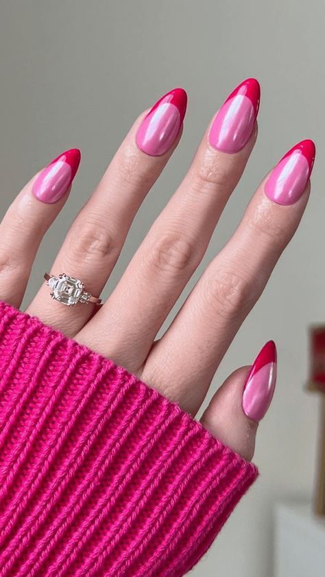 Birthday Nail Designs, Chic Manicure, Pink Chrome Nails, Unghie Nail Art, Pink Manicure, Pink Nail Art, French Nail Designs, French Nail, Red Nail Designs