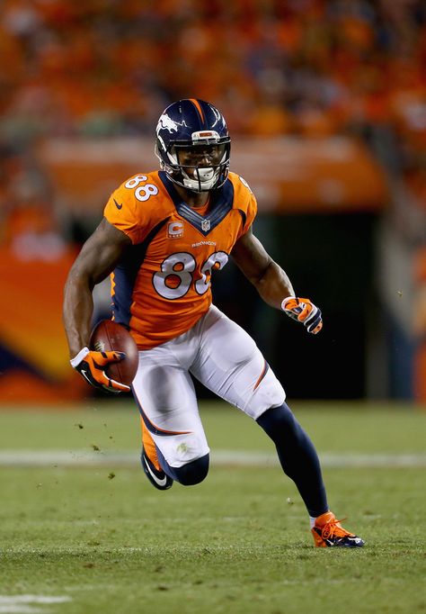 Wide receiver Demaryius Thomas #88 of the Denver Broncos carries the ball… Demaryius Thomas, Go Broncos, John Elway, Broncos Football, Broncos Fans, Football Teams, Peyton Manning, September 7, Mile High