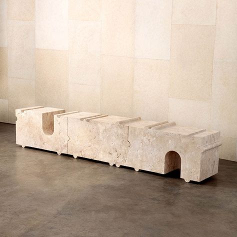 HUME MODULAR STONE BENCH Minimal Chairs, Stone Console, Stone Blocks, Casual Seating, Cabinet Remodel, Stone Bench, Luxury Chairs, Bench Designs, Kelly Wearstler