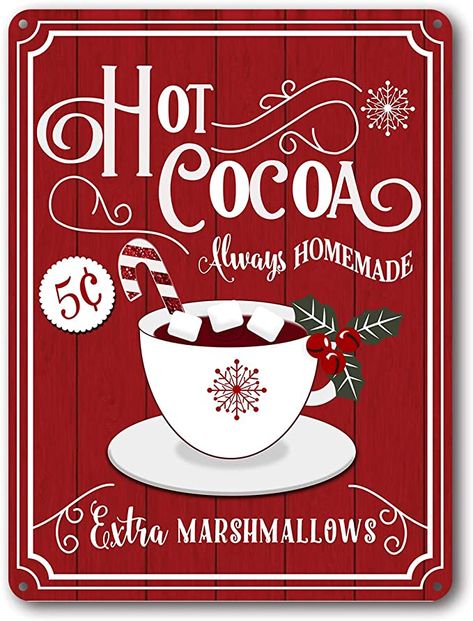 Hot Cocoa Bar Sign, Image Halloween, Cocoa Christmas, Coffee Wall Art, Hot Cocoa Bar, Hot Chocolate Bars, Cocoa Bar, Vintage Tin Signs, Vintage Wall Decor