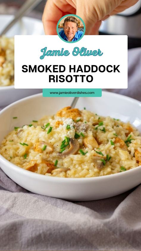 Jamie Oliver Smoked Haddock Risotto is made with risotto rice, smoked haddock, vodka, yellow beans, and yellow celery leaves. This creamy Smoked Haddock Risottorecipe creates a delicious dinner that takes about 45 minutes to prepare and can serve up to 6 people.

This Smoked Haddock Risotto Recipe Is From Jamie’s Kitchen Cookbook. ALso Make Sure to take A Look at Jamie Oliver Basic Risotto Recipe Before Starting. Smoked Haddock Risotto, Smoked Haddock Recipes, Basic Risotto, Yellow Beans, Celery Leaves, Haddock Recipes, Smoked Haddock, Risotto Rice, Risotto Recipe