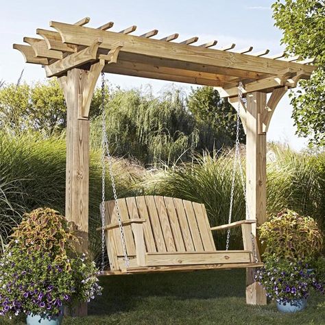 Easy Swinging Arbor with Swing Arbor Plans, Kid Friendly Backyard, Backyard Structures, Affordable Backyard Ideas, Large Backyard Landscaping, Pergola Lighting, Big Backyard, Wood Magazine, Easy Backyard