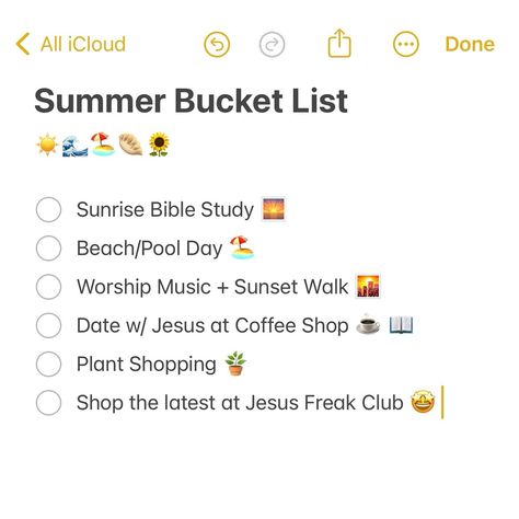 Summer Bucket List Idea 🙌🏼☀️😁 Add these to your summer bucket lists! 👈🏼 #christianclothing #christianclothingbrand #christianquotes #christianreels #christiancontent #christiancontentcreator #jesusfreakclub #jesusfreak #summer #summerbucketlist Christian Summer Bucket List, 2025 Bucket List, Christian Bucket List, Christian Summer, Christian Clothing Brand, Gods Princess, Summer Things, Christian Things, Summer Bucket List