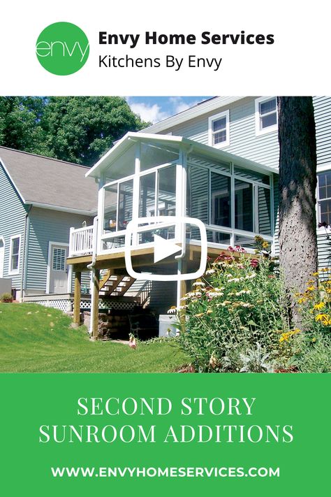 Second Story Sunroom Additions by Envy Home Services . . . #secondstorysunroom #2ndfloorsunroom #raisedsunroom #sunroomsbyenvy Second Story Sunroom, Sunroom Second Floor, Sunroom Addition Off Kitchen, 2nd Floor Sunroom Addition, Second Story Sunroom Addition, Two Story Sunroom Addition, Screened In Second Story Deck, Three Season Addition, Sunroom Addition Exterior View