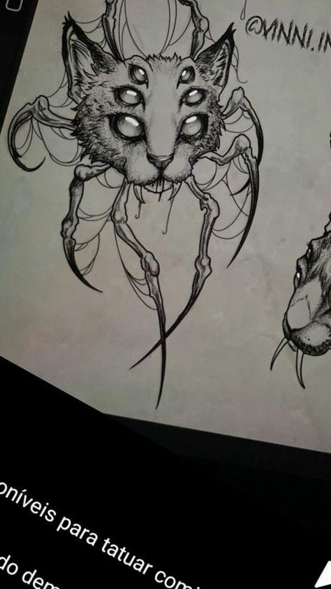 Moths Aesthetic Drawing, Cat Spider Drawing, Gothic Frog Tattoo, Pagan Tattoo Designs, Gothic Tattoo Style, Creepy Tattoo Designs Drawings, Dark Image Tattoo, Gothic Spine Tattoo, Demon Lady Tattoo