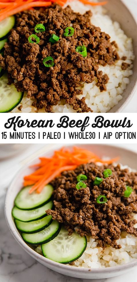 Korean Ground Beef Bowls - Unbound Wellness Ground Beef Bowls, Healthy Ground Beef Recipes, Korean Ground Beef, Korean Beef Bowl, Unbound Wellness, Healthy Ground Beef, Vegetarian Crockpot Recipes, Keto Beef Recipes, Beef Bowls