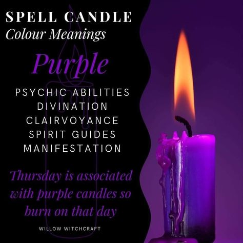 Purple Candle Meaning, Purple Candle Magic, Thursday Magick, Colour Magick, Fire Magick, Candle Color Meanings Magic, Candle Magic Colors, Incense Magic, Candle Meanings