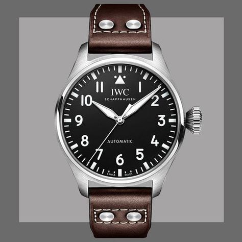 Big Pilot's Watch 43 Iwc Schaffhausen, Iwc Pilot, Iwc Watches, Aviator Watch, Pilot Watch, Brown Leather Strap, Swiss Watches, Watch Collection, Black Watch