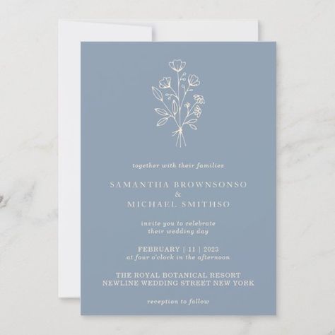 Dusty Blue Wedding Card, Blue Boho Wedding, Boho Typography, Cornflower Blue Wedding, Dusty Blue Wedding Invitations, Wedding Dusty Blue, Dusty Blue Wedding Invitation, Wedding Invitation Boho, Blue Green Wedding