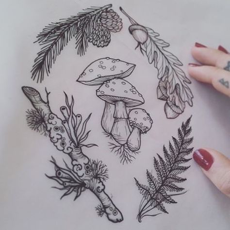 The top pinecone bit :) Or the maple with acorns! Hilary Jane, Colour Tattoo, Mushroom Tattoos, 1 Tattoo, Mushroom Art, Nature Tattoos, Skin Art, Body Mods, Dreamcatcher Tattoo