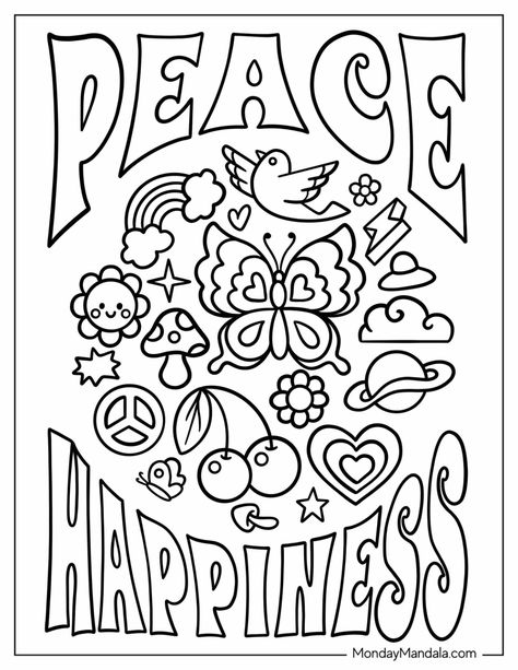 Hippie Coloring Pages, Y2k Coloring Pages, Adult Coloring Books Printables, Summer Coloring, Unicorn Coloring, Quote Coloring Pages, Easy Coloring, Detailed Coloring Pages, Free Adult Coloring Pages