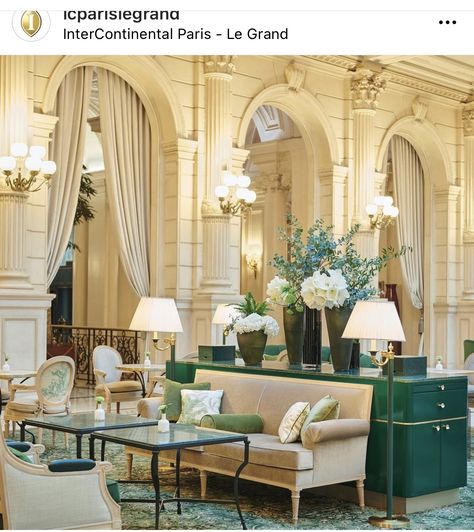 French Hotel Lobby, Intercontinental Paris Le Grand, French Hotel, Champs Elysees, Satellite Tv, Paris Hotels, Galeries Lafayette, Traditional Interior, Metro Station