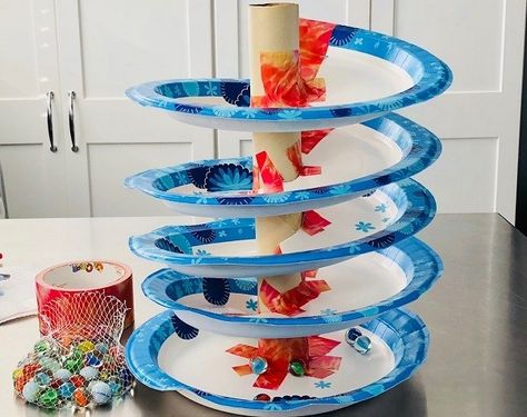 Maker Monday: Paper Plate Marble Run | Pittsburgh is Kidsburgh Rube Goldberg Projects, Paper Towel Crafts, Coaster Projects, Marble Run, Paper Roll Crafts, Paper Plate Crafts, Plate Crafts, Crafts Kids, Paper Towel Roll Crafts