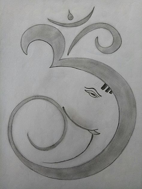 Lord Ganesh's face in Hindu's symbol Pencil Sketches Of Gods, Lord Krishna Drawing Pencil Easy, God Drawing Hindu Easy, Simple Pencil Drawing Images, God Drawing Hindu, Ganpati Drawing Easy, Om Ganesh, Drawing Pictures For Kids, Diwali Drawing