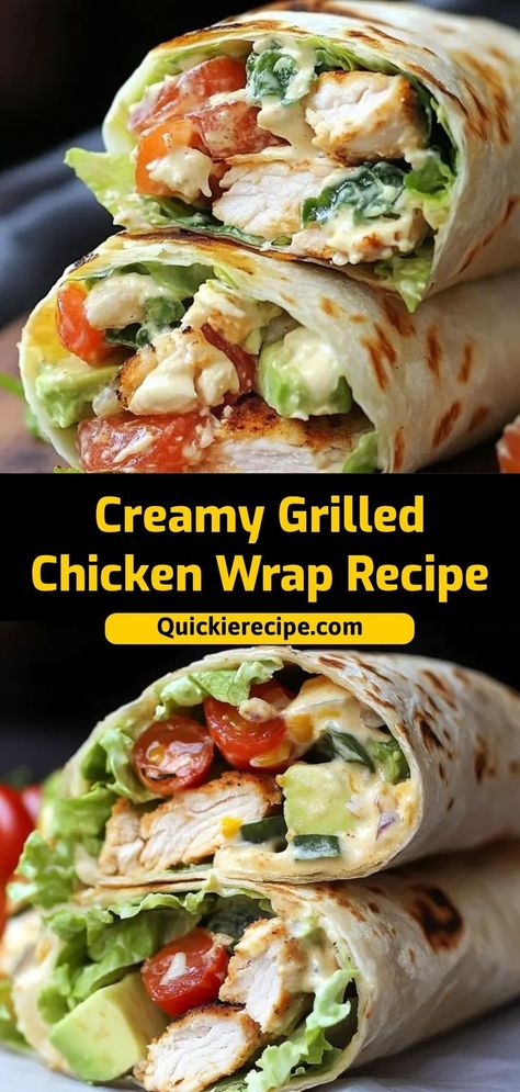 Delight in the fusion of grilled chicken, creamy dressing, and fresh veggies all wrapped snugly in a warm tortilla. This Western culinary creation is a quick, satisfying meal perfect for any time of the day! Ingredients • 1 large chicken breast • 1/2 cup shredded mild cheddar or mozzarella • 1 medium avocado. Take a bite into flavor with this creamy grilled chicken wrap, and let the taste transport you to a cozy Western kitchen! Chicken Folded Wraps, Crock Pot Chicken For Wraps, Chicken Wrap Ideas For Dinner, Chicken Recipes For Wraps, Easy Healthy Lunch Wraps, Grill Chicken Wrap, Grilled Avocado Chicken Wraps, Grilled Chicken Wraps Healthy, Tortilla Chicken Wraps