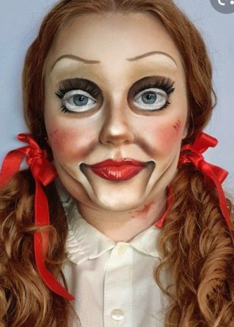 Anabelle Doll Costume, Annabelle Costume Makeup, Anabelle Makeup, Annabelle Doll Costume, Diy Annabelle Costume, Anabelle Doll Makeup, Annabelle Doll Makeup Halloween, Annabelle Halloween Costume, Annabelle Makeup Halloween