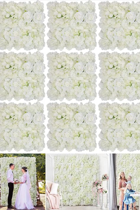 RIDDSEE Silk Flower Wall Panels 15 * 15inch- 12Pcs Artificial Floral Wall Mat DIY 3D Floral Panels Handmade Fake Flower Screen for Photo Photography Party Wedding Wall Background Decor-White Wedding Party Centerpieces, Peony Fabric, Diy Wedding Backdrop, Flower Wall Backdrop, Flower Panels, Wedding Wall, Rose Wall, Fake Flower, Floral Backdrop